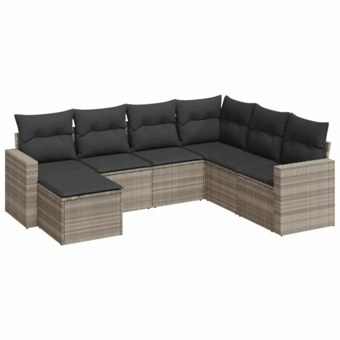 vidaXL Sofaelement 7-tlg. Garten-Sofagarnitur mit Kissen Hellgrau Poly Ratt günstig online kaufen