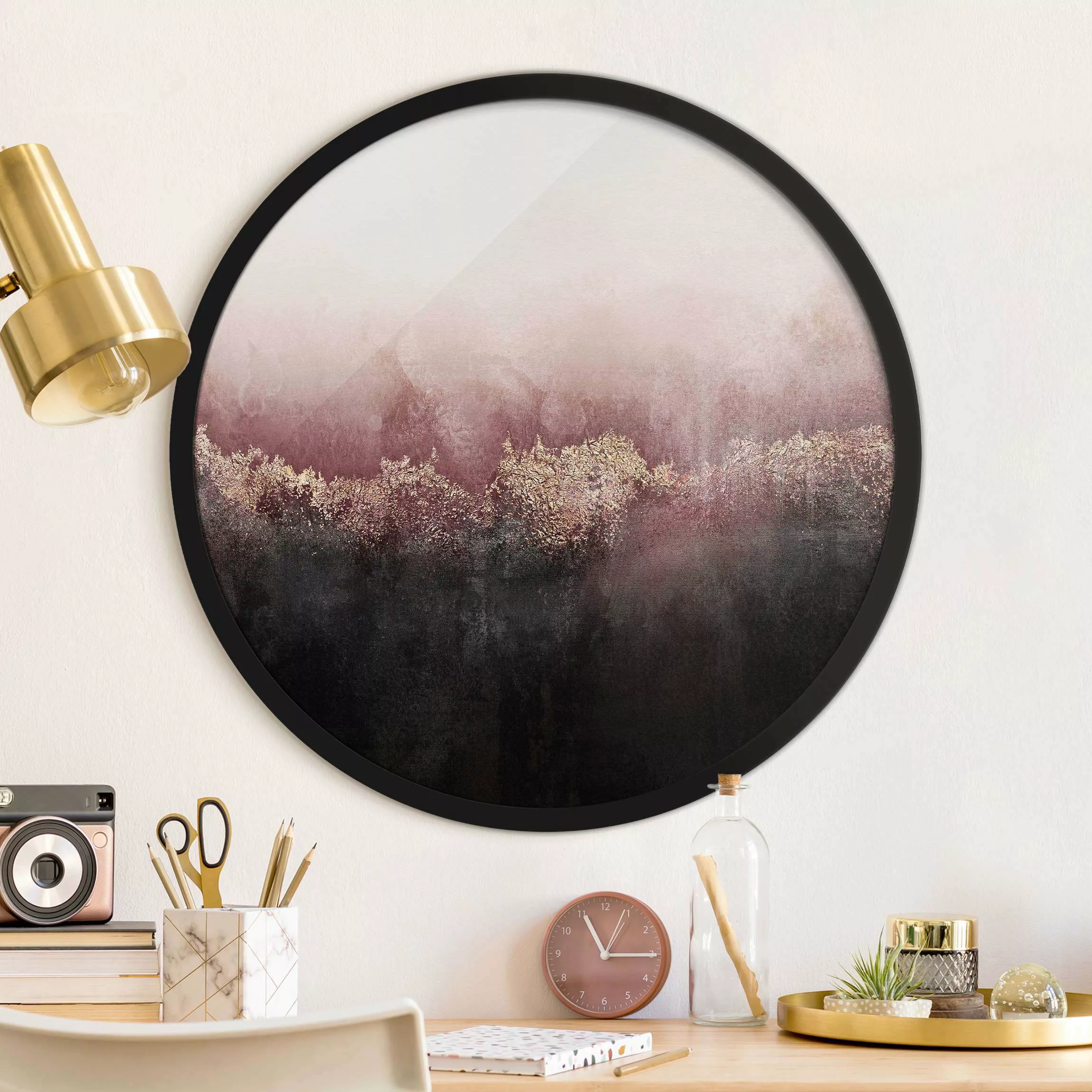 Rundes Bild mit Rahmen Goldene Dämmerung Rosa günstig online kaufen