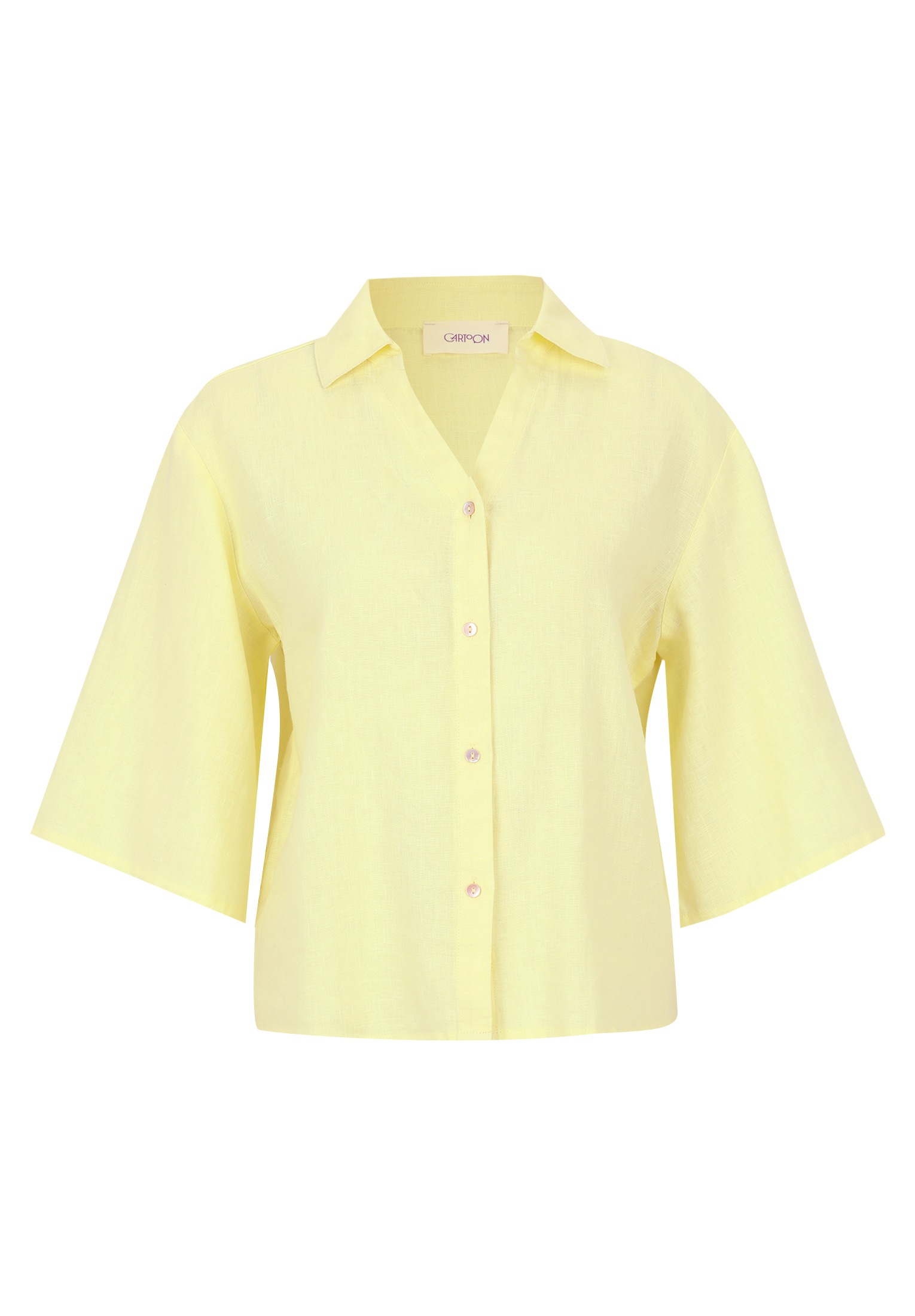 Cartoon Kurzarmbluse "Cartoon Damen Leinenbluse mit Kragen" günstig online kaufen