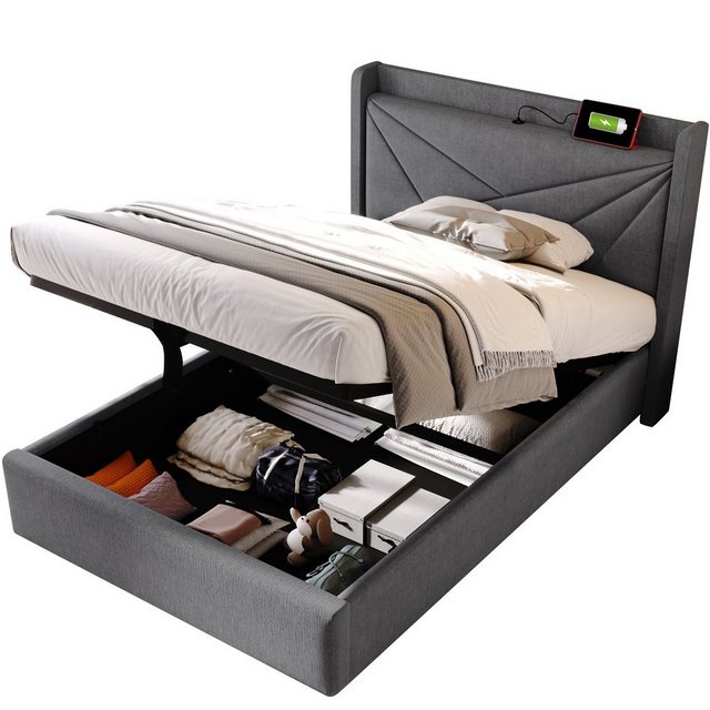 Celya Polsterbett Doppelbett Stauraumbett Bettgestell mit USB Typ C, 90 x 2 günstig online kaufen