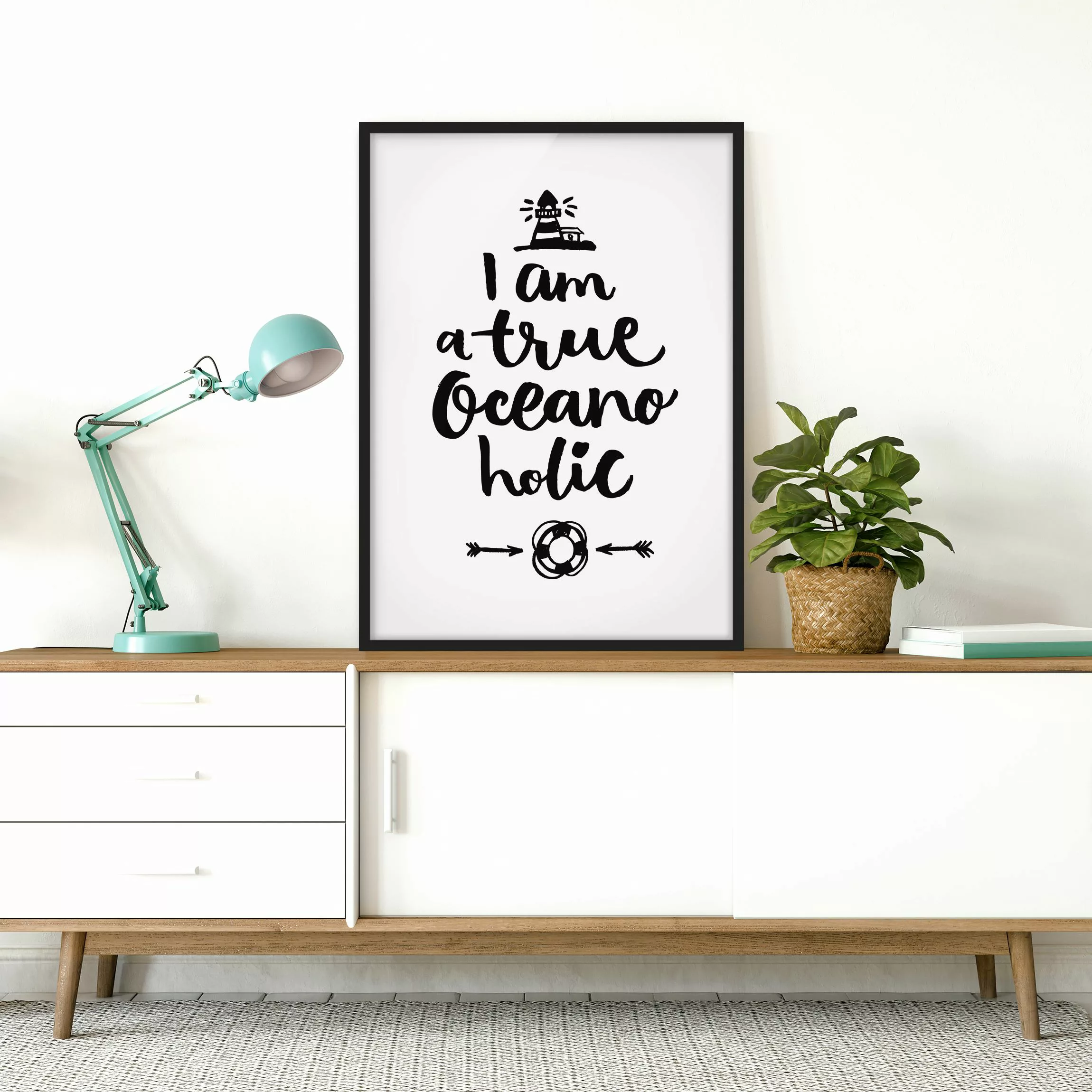 Bild mit Rahmen Spruch - Hochformat I am a true oceanoholic günstig online kaufen