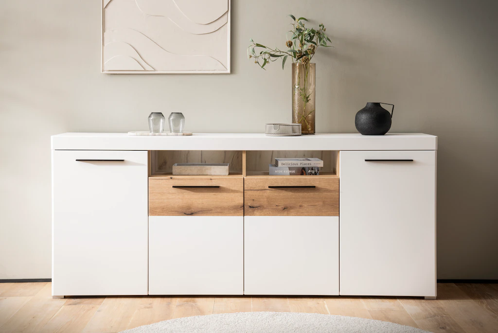 INOSIGN Sideboard "Salerno, moderner Schrank, Highboard in Weiß mit Eiche E günstig online kaufen