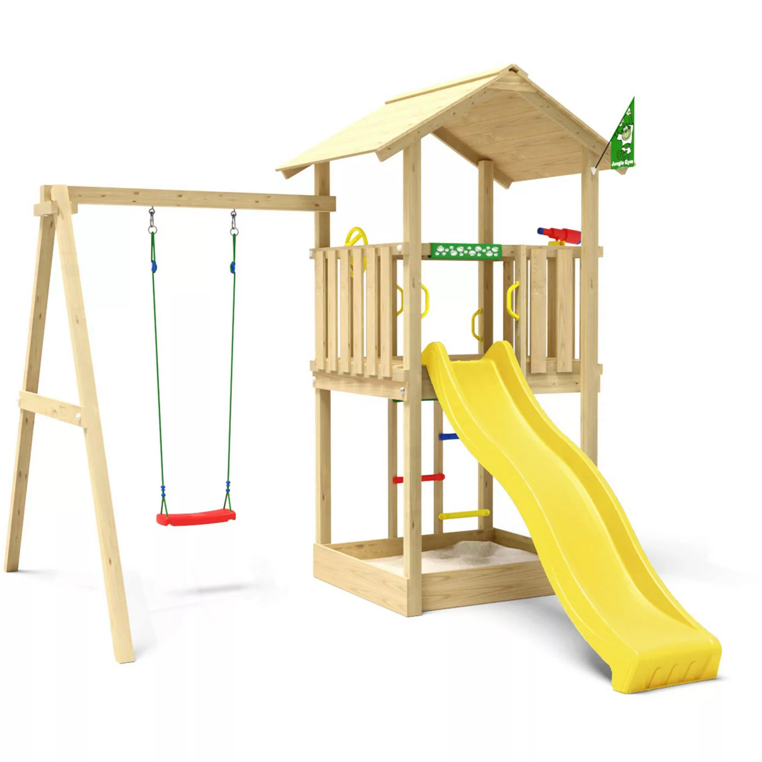 Jungle Gym Spielturm Beacon Holz mit Einzelschaukel und Rutsche Gelb günstig online kaufen