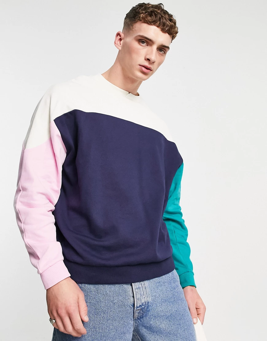 ASOS DESIGN – Oversize-Sweatshirt mit kontrastierendem Farbblockdesign-Mehr günstig online kaufen