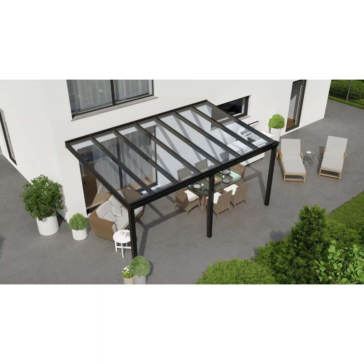 Terrassenüberdachung Professional 500 cm x 350 cm Schwarz Struktur Glas günstig online kaufen
