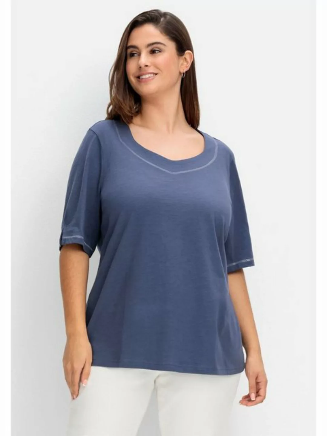 Sheego T-Shirt Große Größen mit Effekt-Ziernähten, aus Flammgarn günstig online kaufen