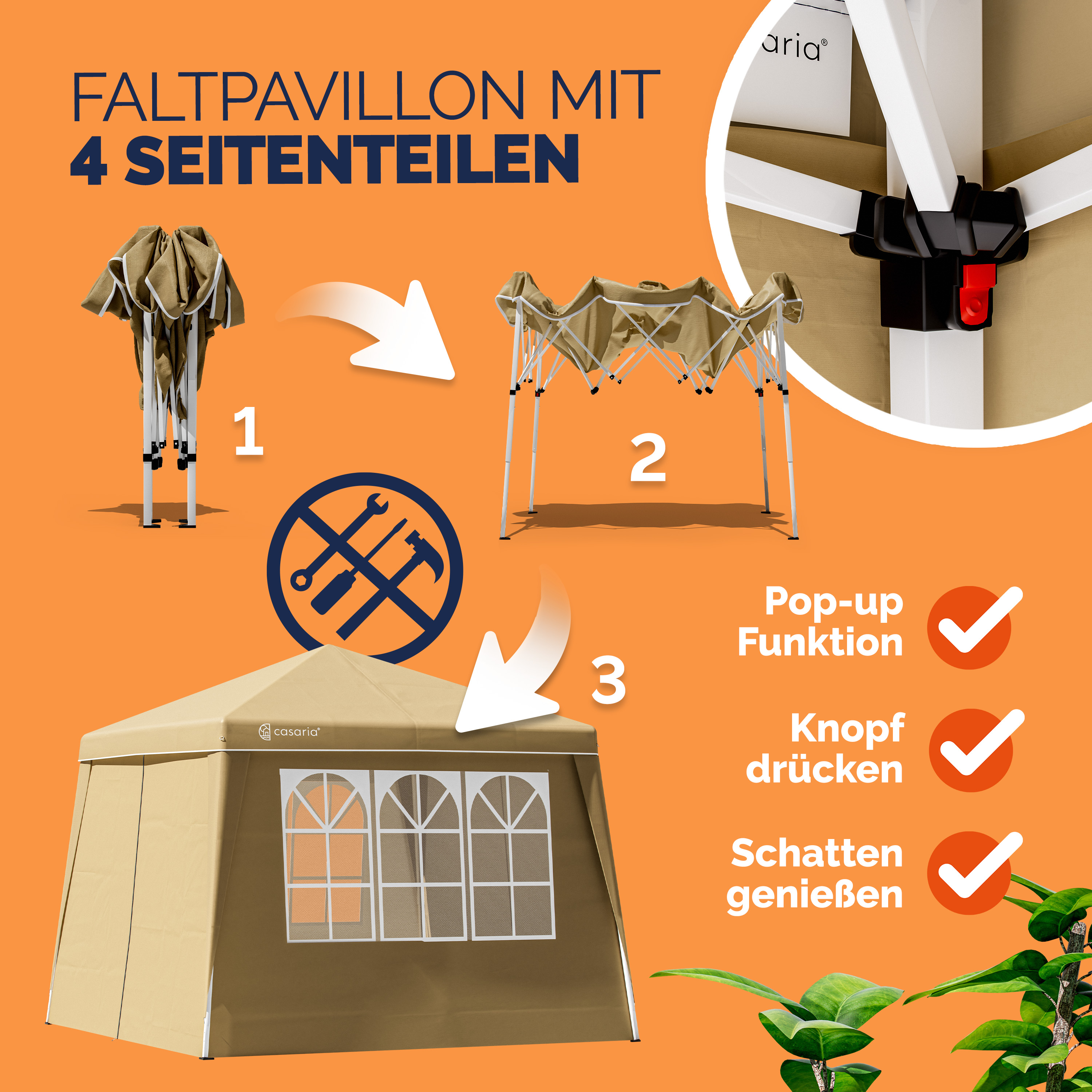 Faltpavillon Capri Beige 3x3m inkl 4 Seitenwänden günstig online kaufen