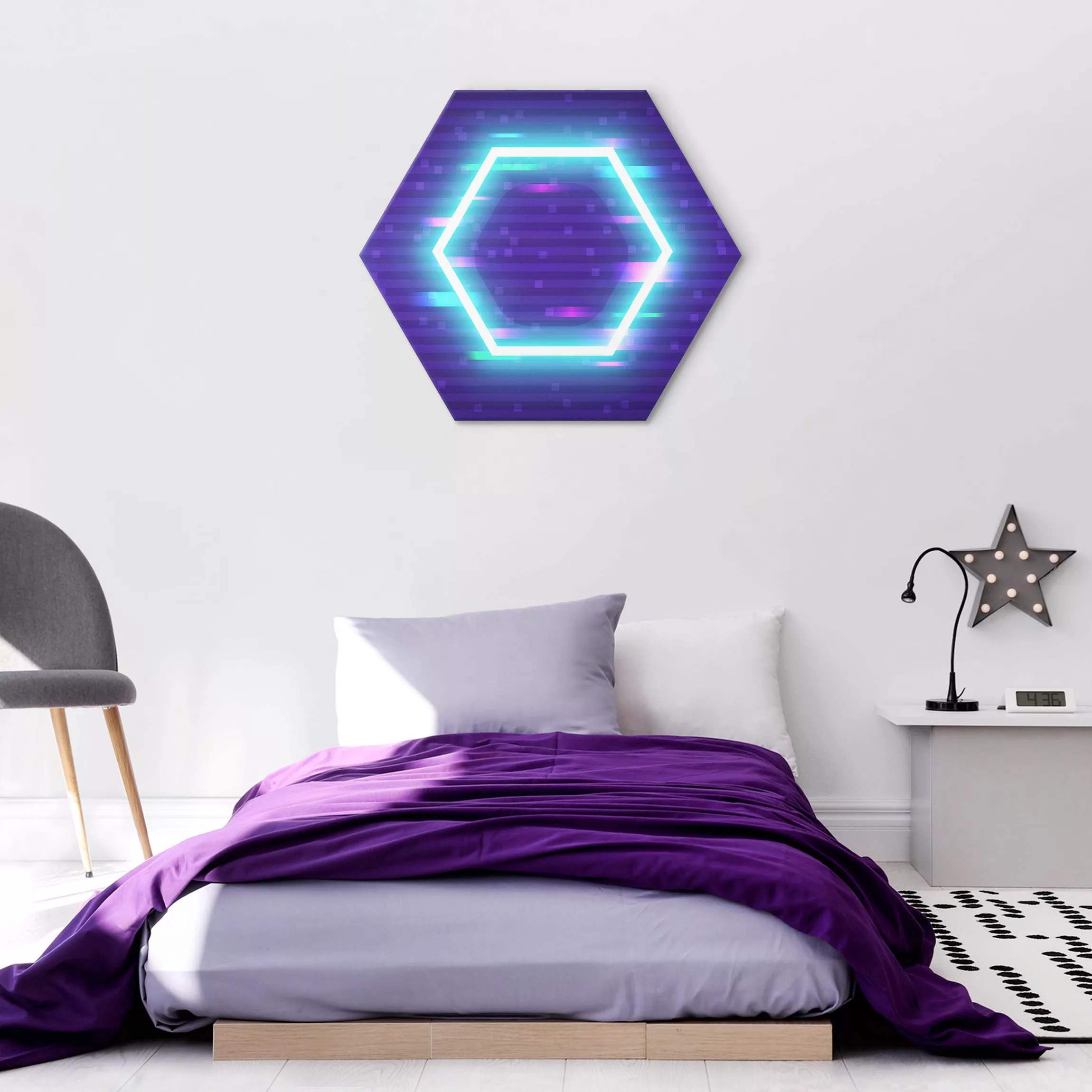 Hexagon-Alu-Dibond Bild Geometrisches Hexagon in Neonfarben günstig online kaufen