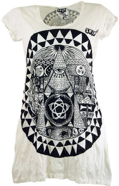 Guru-Shop T-Shirt Sure Long Shirt, Minikleid Mandala - weiß Goa Style, alte günstig online kaufen