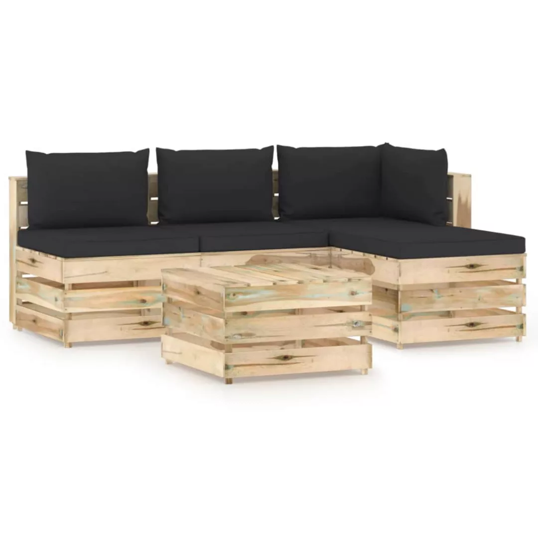 5-tlg. Garten-lounge-set Mit Kissen Grün Imprägniertes Holz günstig online kaufen