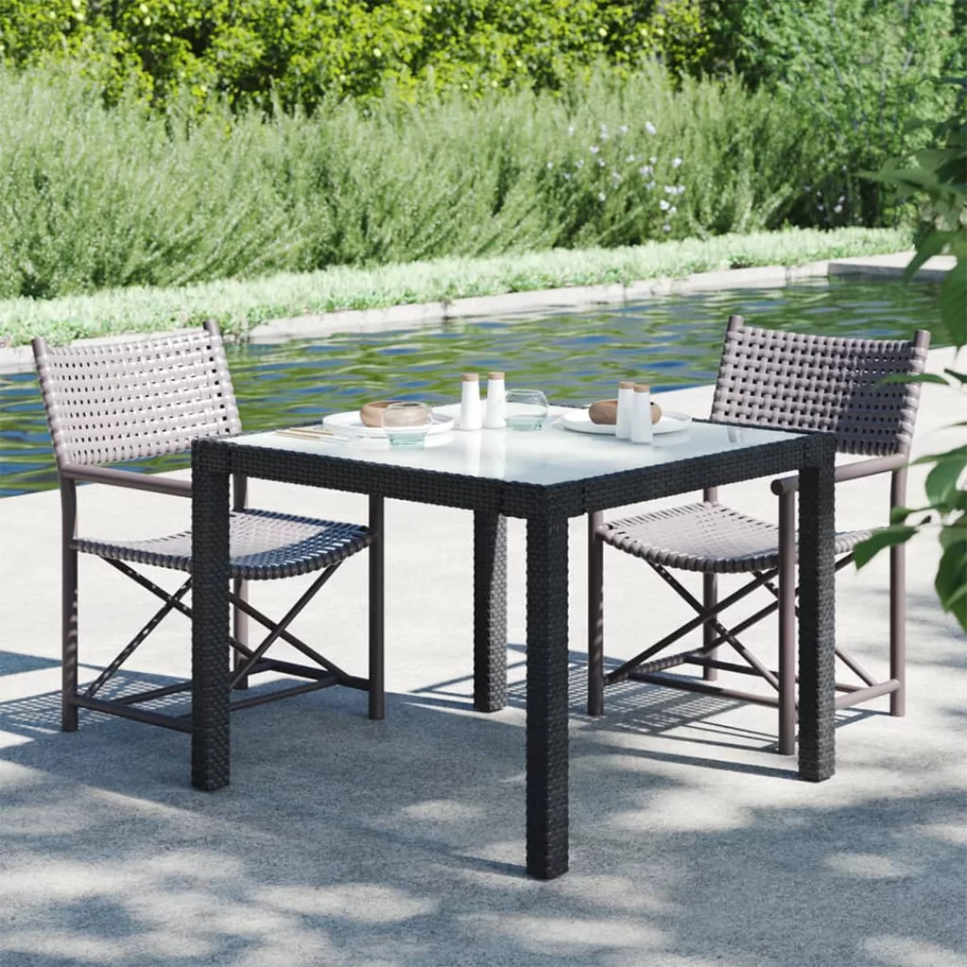 Gartentisch 90x90x75 Cm Gehertetes Glas Poly Rattan Schwarz günstig online kaufen