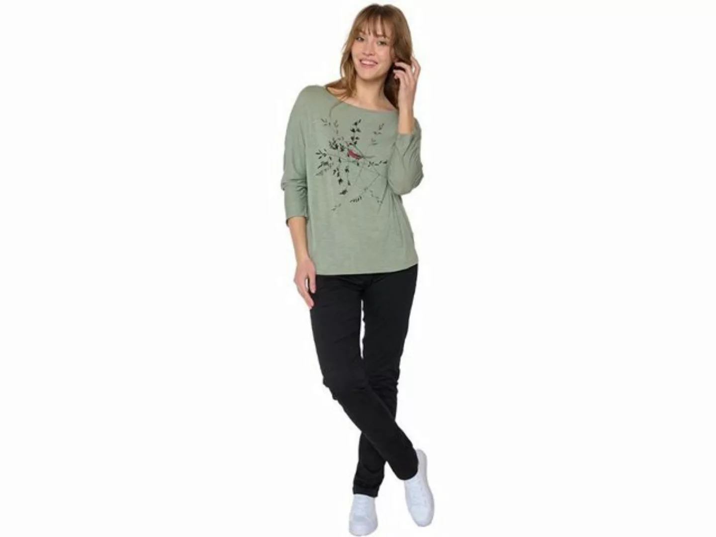 GreenBomb Langarmshirt GREENBOMB Damen-Langarmshirt 'Bird Branch' mit 3/4 günstig online kaufen