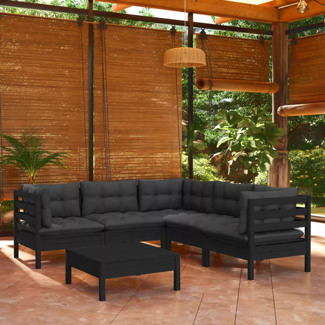 6-tlg. Garten-lounge-set Mit Kissen Schwarz Massivholz Kiefer günstig online kaufen