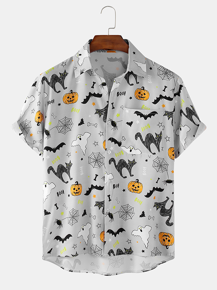Lustige Halloween-Kürbis-Druck-Feiertags-Kurzarmhemden der Männer günstig online kaufen