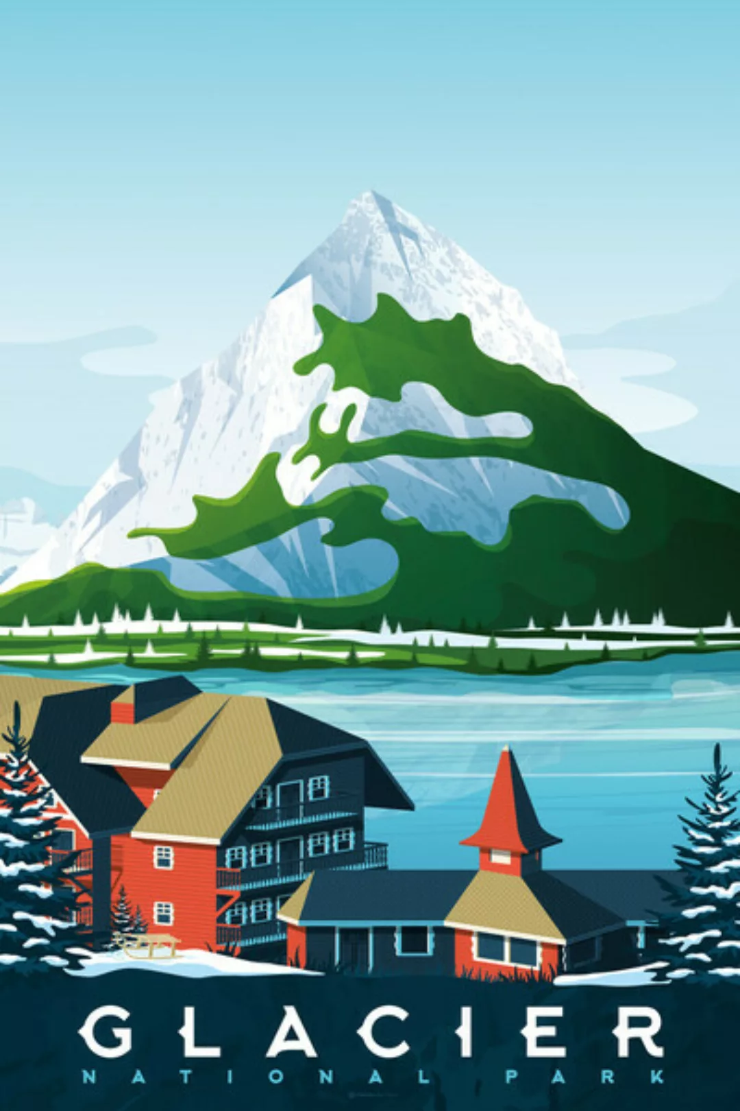 Poster / Leinwandbild - Glacier National Park Vintage Travel Wandbild günstig online kaufen