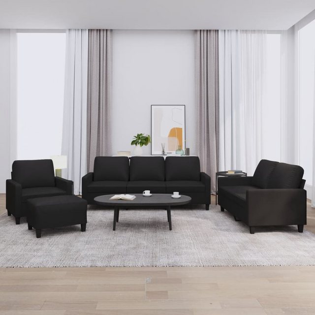vidaXL Sofa 4-tlg. Sofagarnitur mit Kissen Schwarz Kunstleder günstig online kaufen
