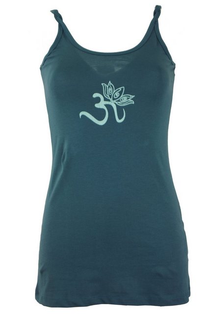 Guru-Shop T-Shirt Yoga-Top aus Bio-Baumwolle OM - taubenblau Ethno Style, a günstig online kaufen