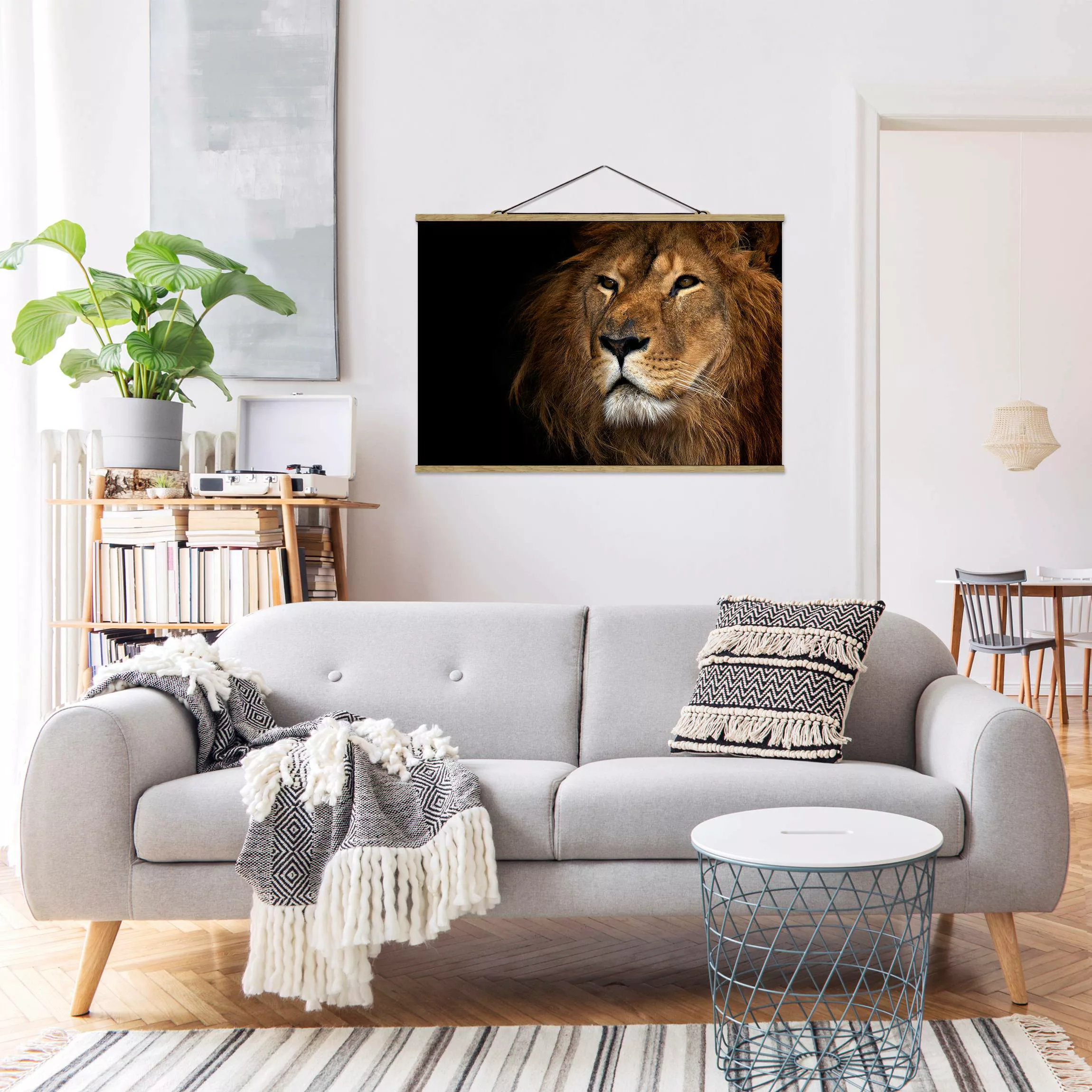 Stoffbild Tiere mit Posterleisten - Querformat Löwenblick günstig online kaufen