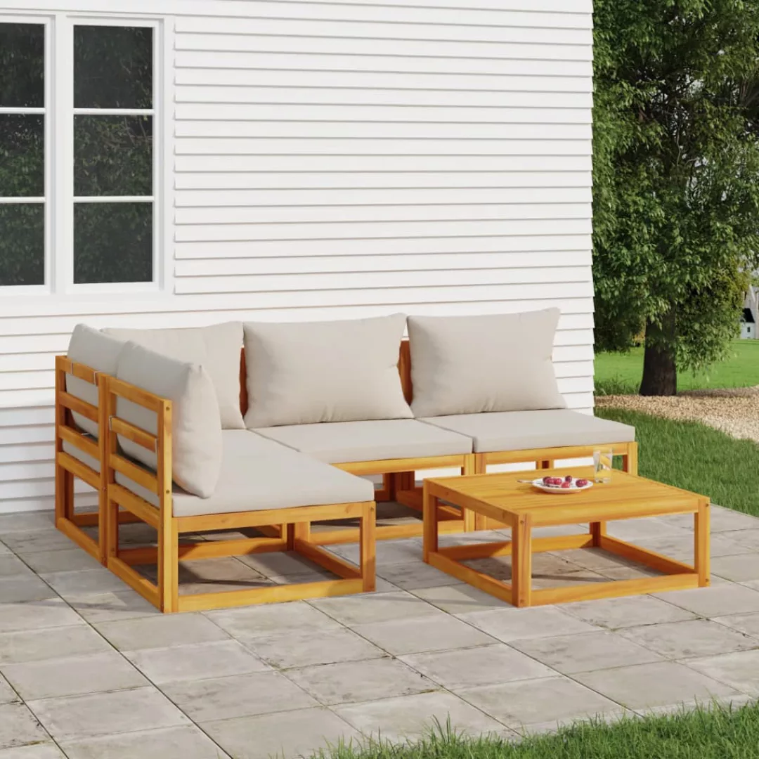 Vidaxl 5-tlg. Garten-lounge-set Mit Hellgrauen Kissen Massivholz günstig online kaufen