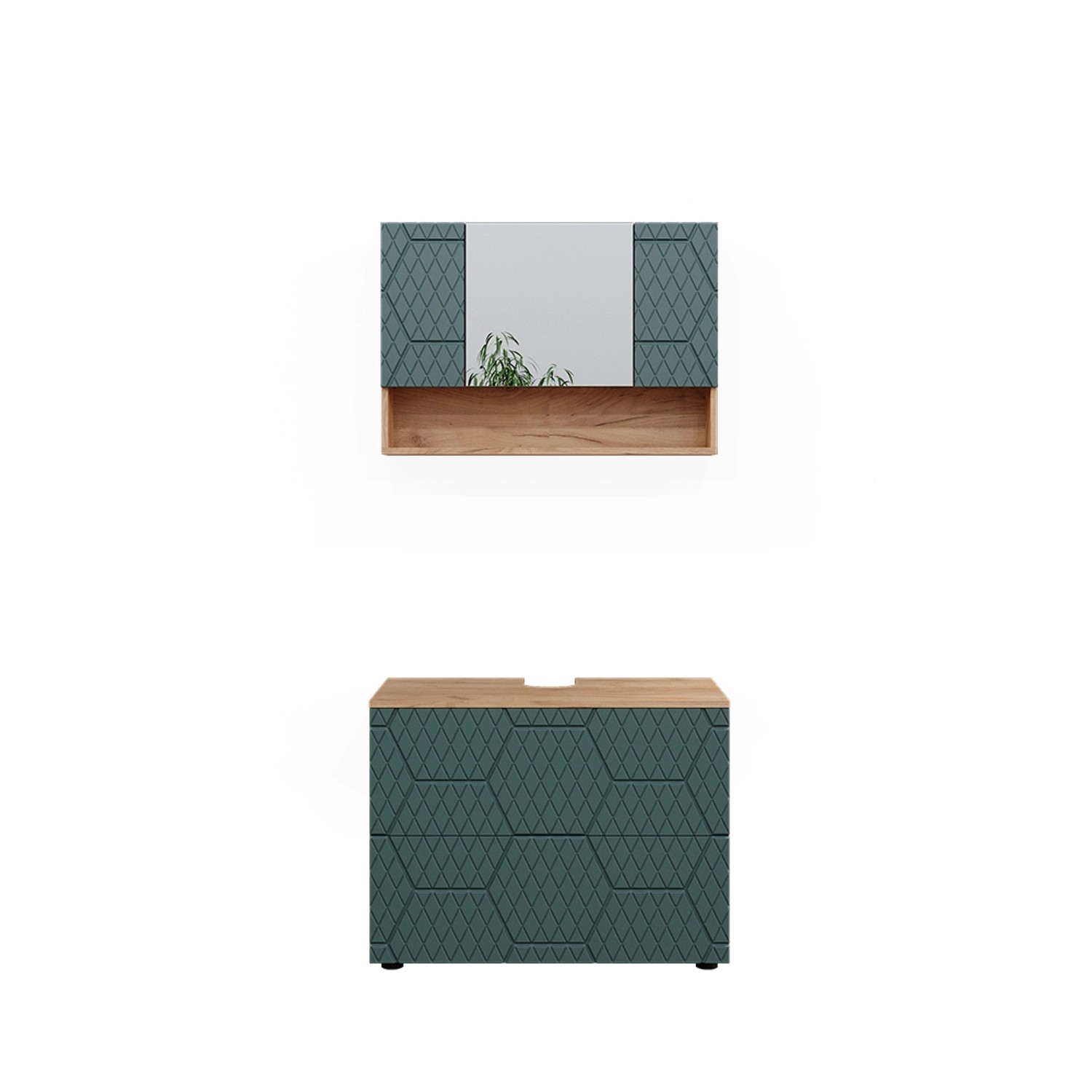 Vicco Badmöbel-Set Irma Goldkraft Eiche/Grün 2 Teile Unterschrank 80 cm günstig online kaufen