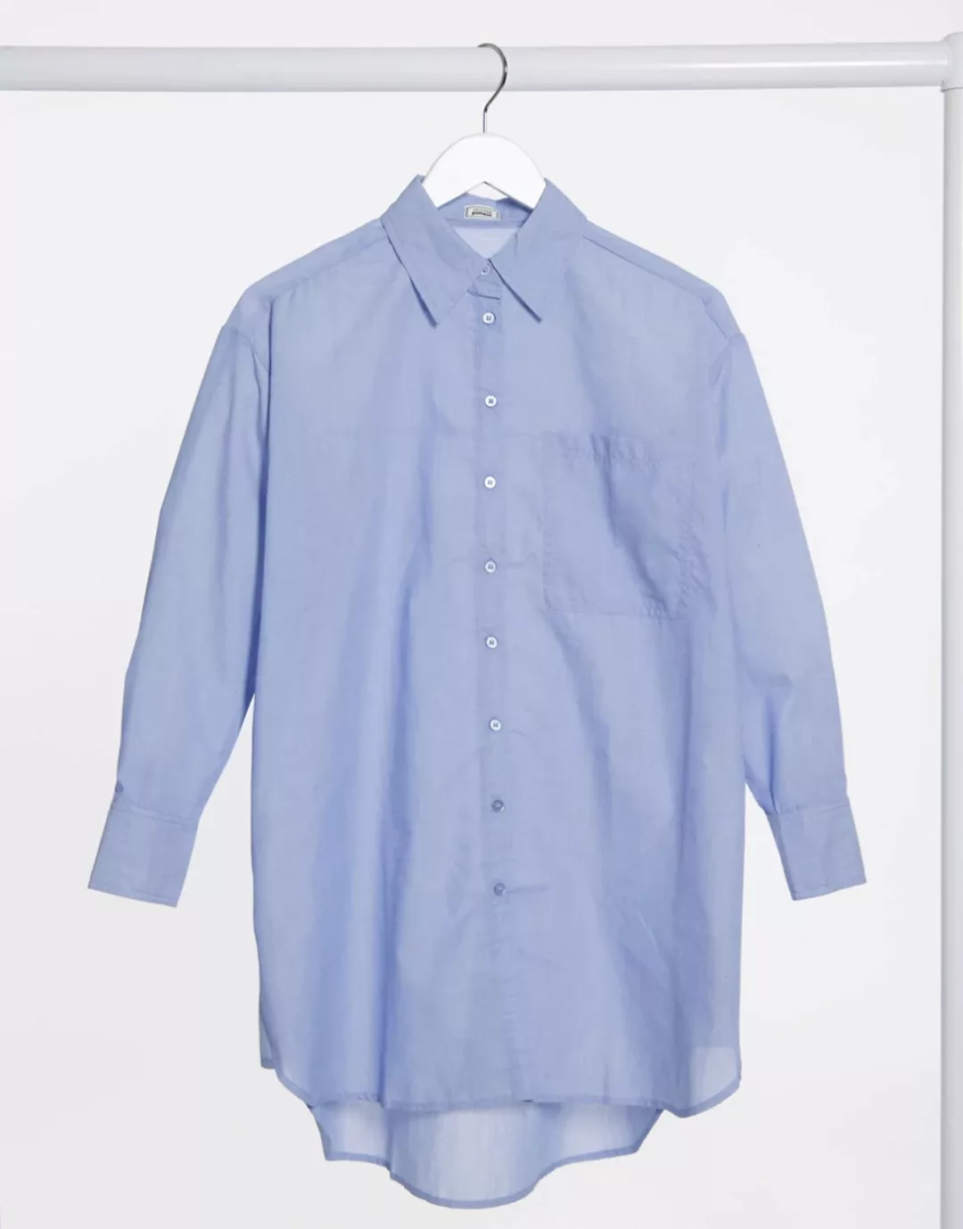 Pimkie – Langes Oversize-Hemd aus Popeline in Blau günstig online kaufen