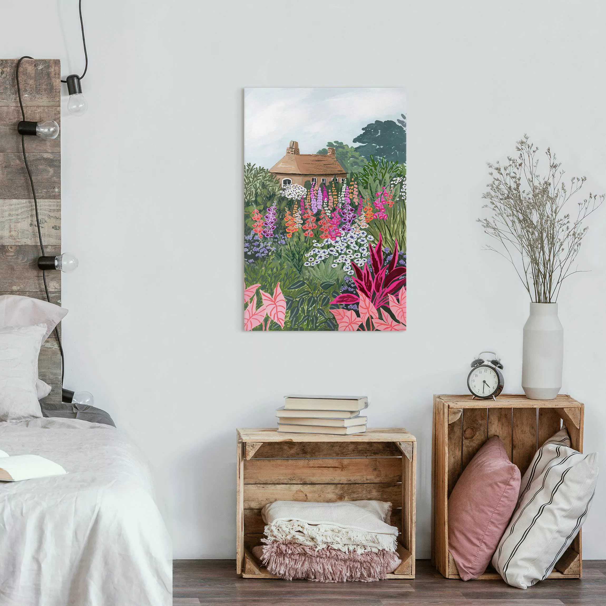 Leinwandbild Cottage mit wildem garten günstig online kaufen