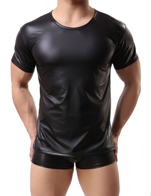 Lau-Fashion T-Shirt Leder Wetlook Unterwäsche Kurzarm Unterhemd Dessous Top günstig online kaufen