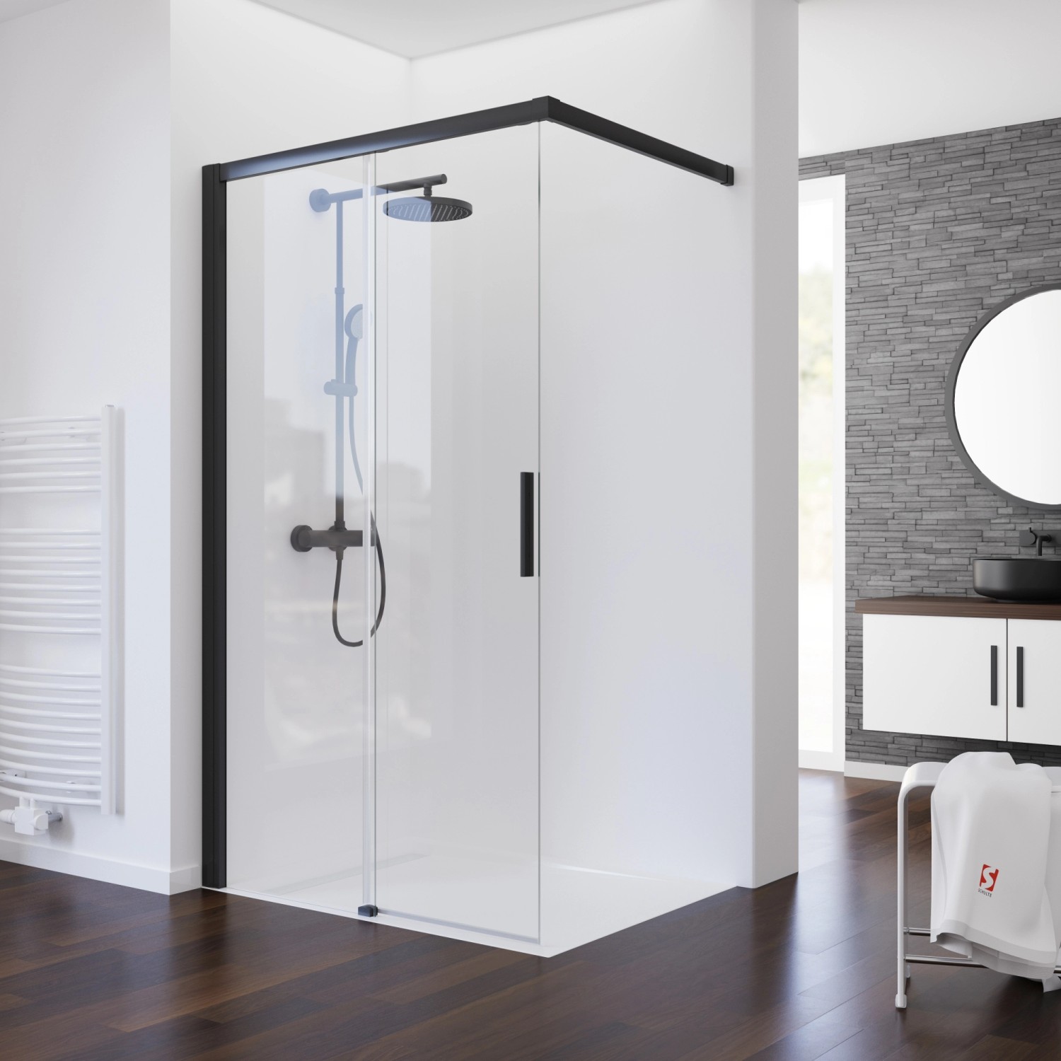 Schulte Schiebetür Walk In Mattschwarz 120 cm x 200 cm DIN Links günstig online kaufen