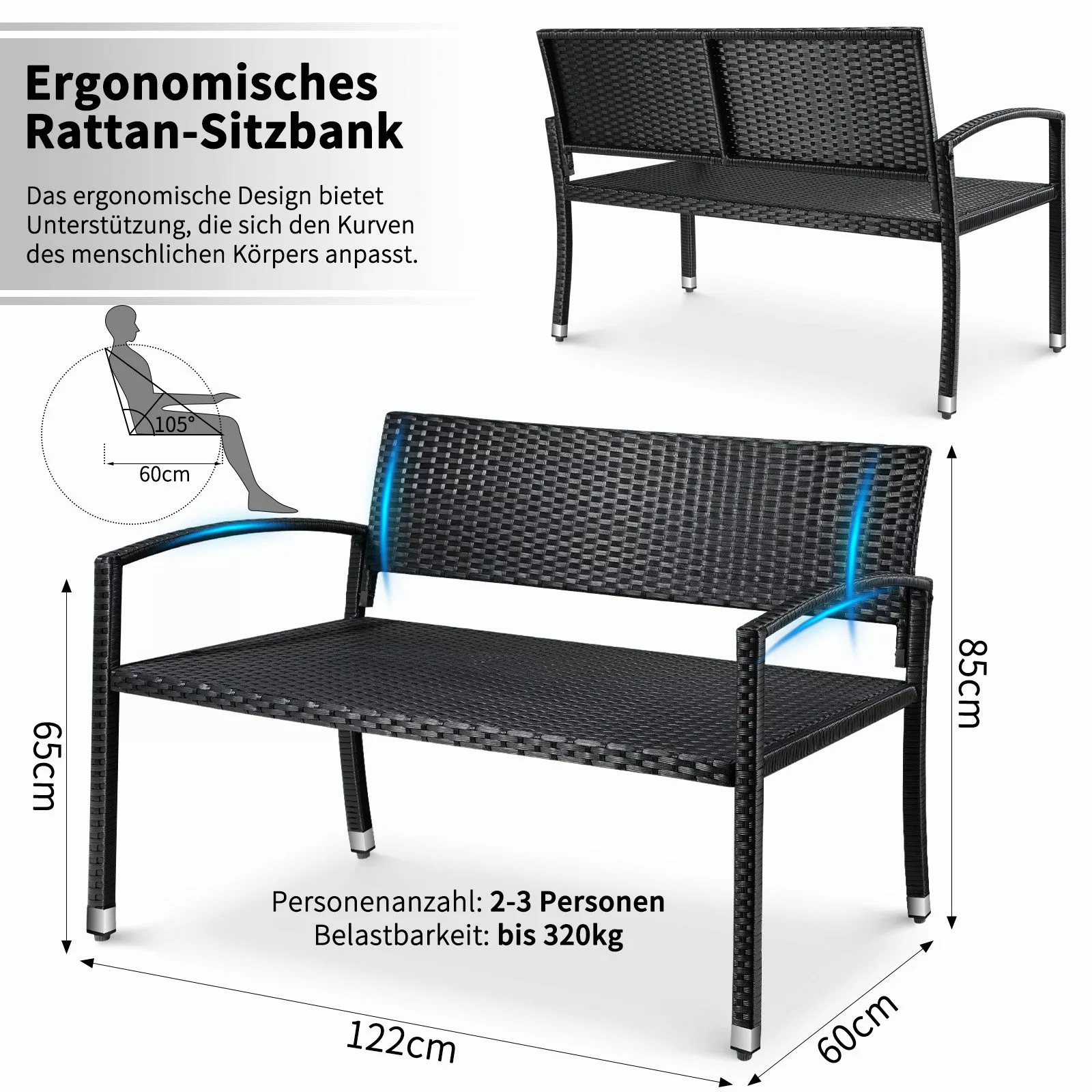 TLGREEN Gartenbank Polyrattan Sitzbank Wetterfest, 2 günstig online kaufen