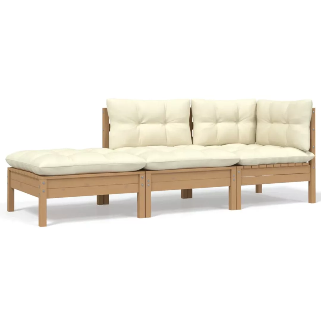 3-tlg. Garten-lounge-set Mit Kissen Creme Massivholz Kiefer günstig online kaufen