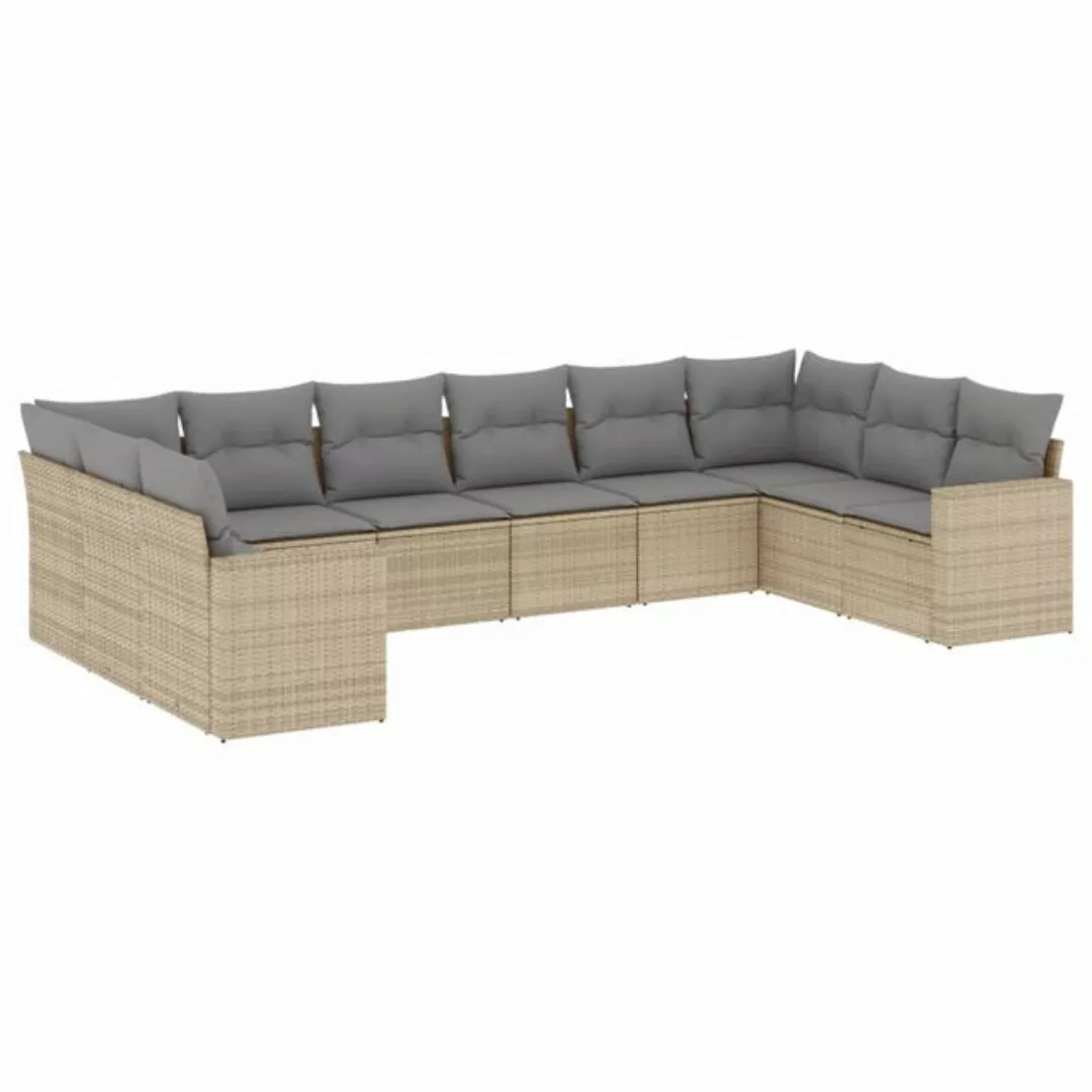 vidaXL Sofaelement 10-tlg. Garten-Sofagarnitur mit Kissen Beige Poly Rattan günstig online kaufen