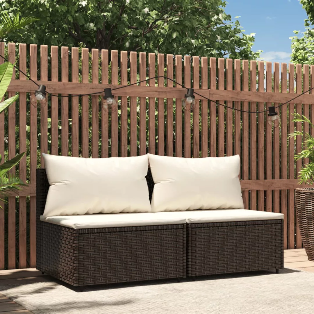 Vidaxl Garten-mittelsofas Mit Kissen 2 Stk. Braun Poly Rattan günstig online kaufen