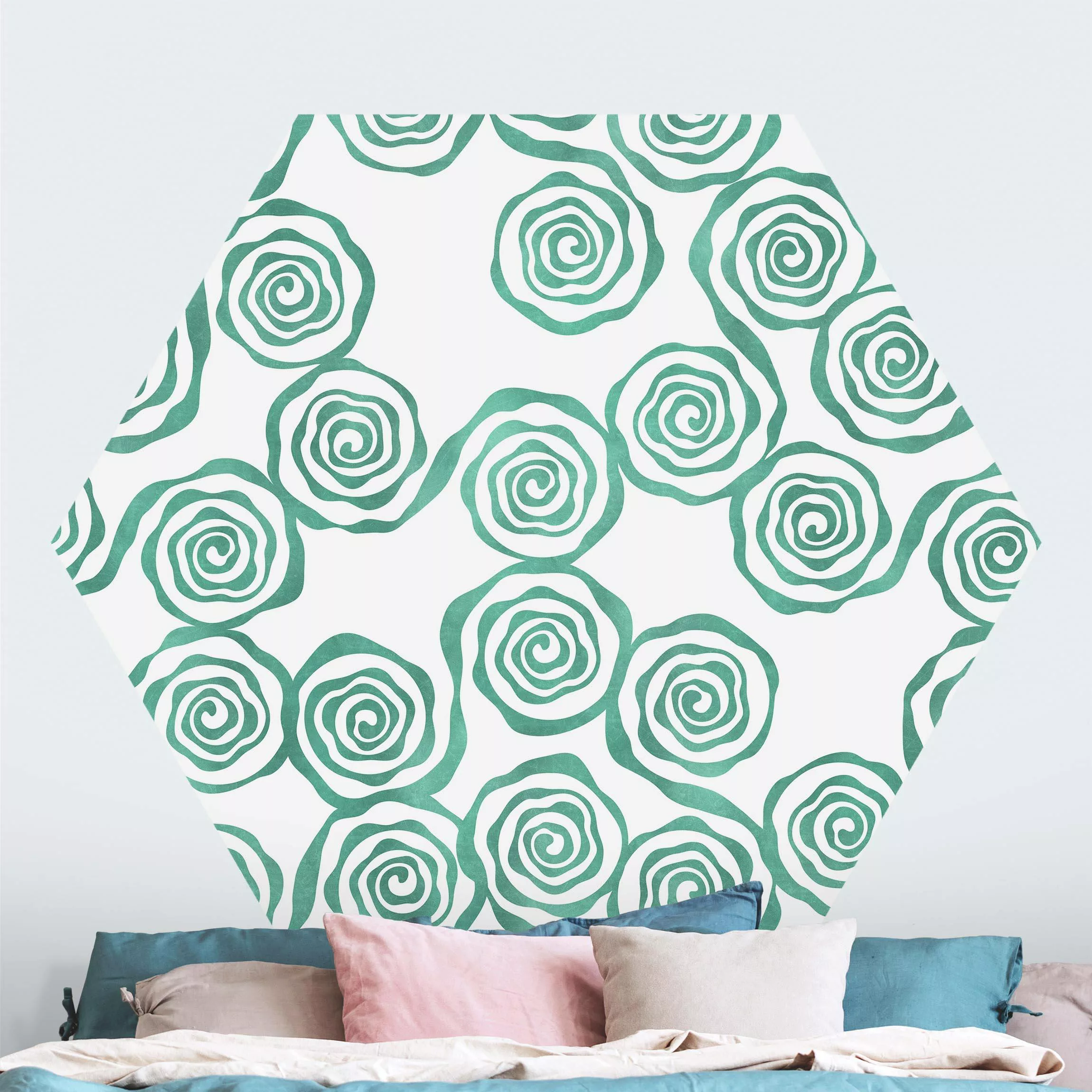 Hexagon Mustertapete selbstklebend Natürliches Muster Strudel Türkis günstig online kaufen