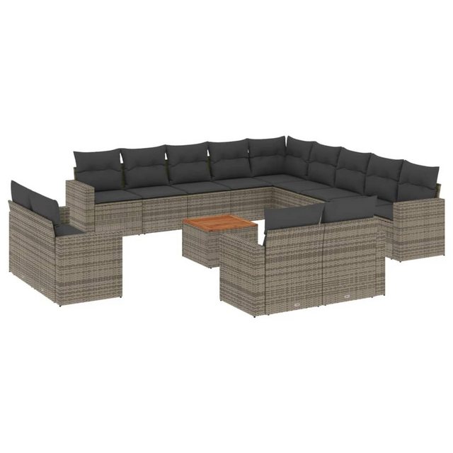 vidaXL Sofaelement 14-tlg. Garten-Sofagarnitur mit Kissen Grau Poly Rattan günstig online kaufen