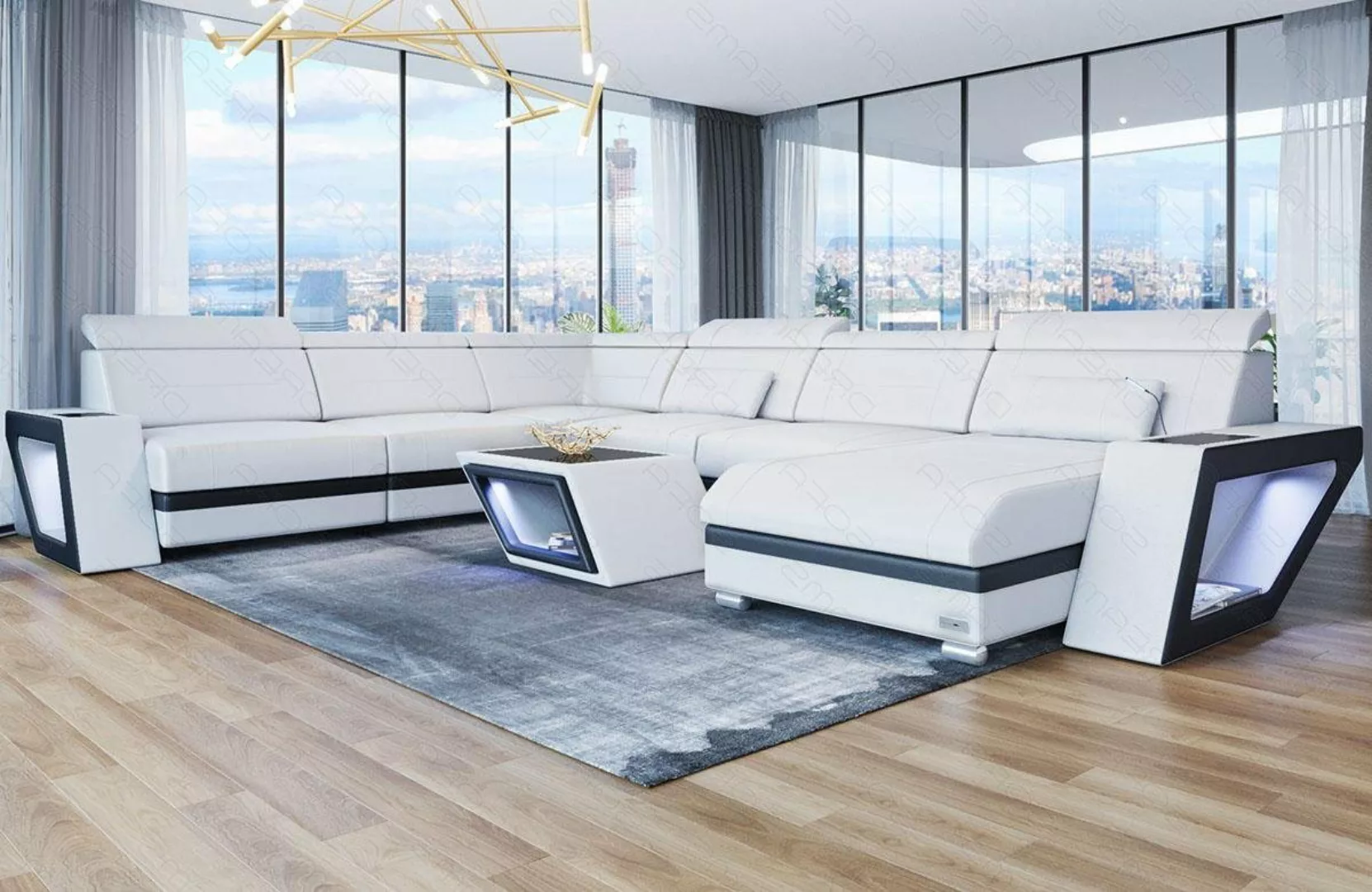 Sofa Dreams Wohnlandschaft Leder Sofa Couch Catania XXL U Form Ledersofa, m günstig online kaufen
