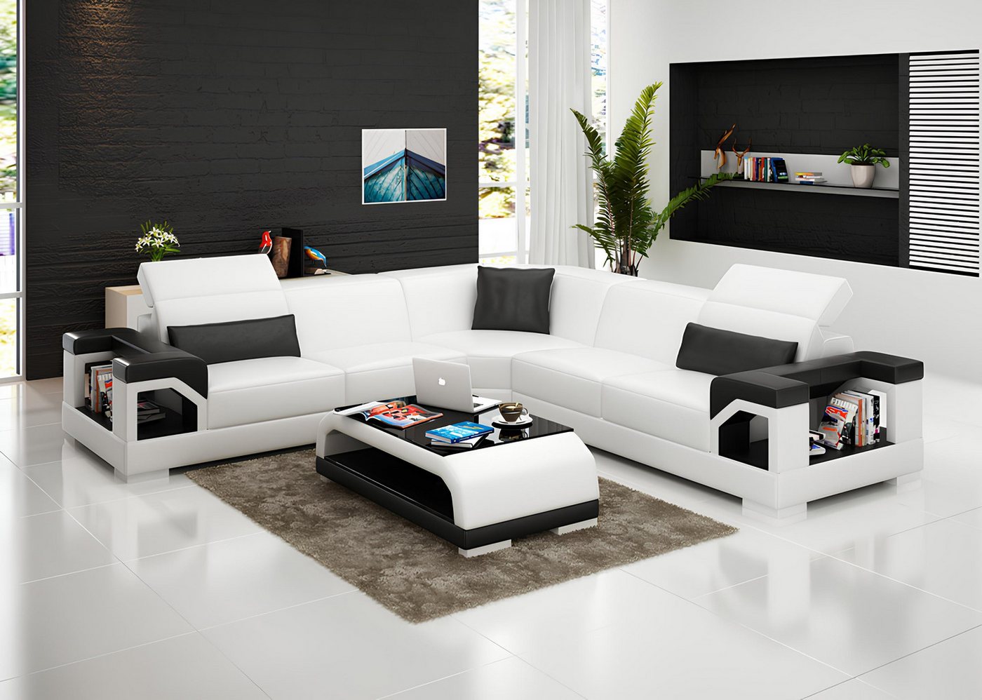 Xlmoebel Ecksofa Modernes Ledersofa mit USB-Anschluss für das Wohnzimmer - günstig online kaufen