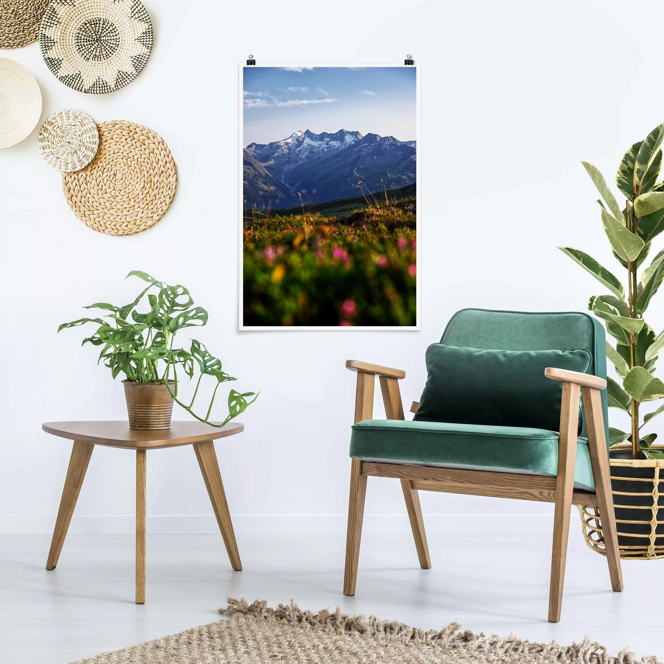 Poster Blumenwiese in den Bergen günstig online kaufen