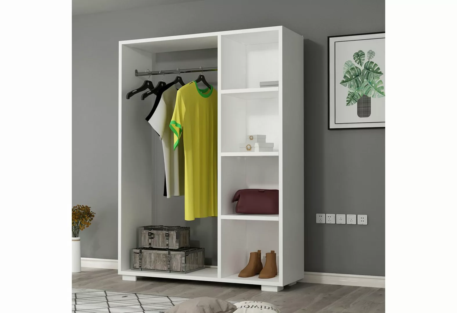 en.casa Kleiderschrank »Nesbyen« mit Garderobenstange Weiß günstig online kaufen