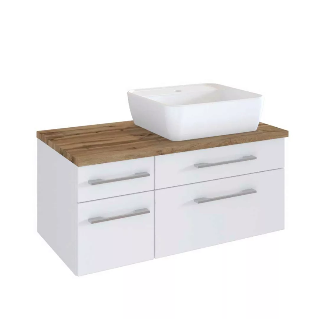 Schubladen Waschbeckenschrank in Weiß und Wildeiche Dekor Becken rechts günstig online kaufen