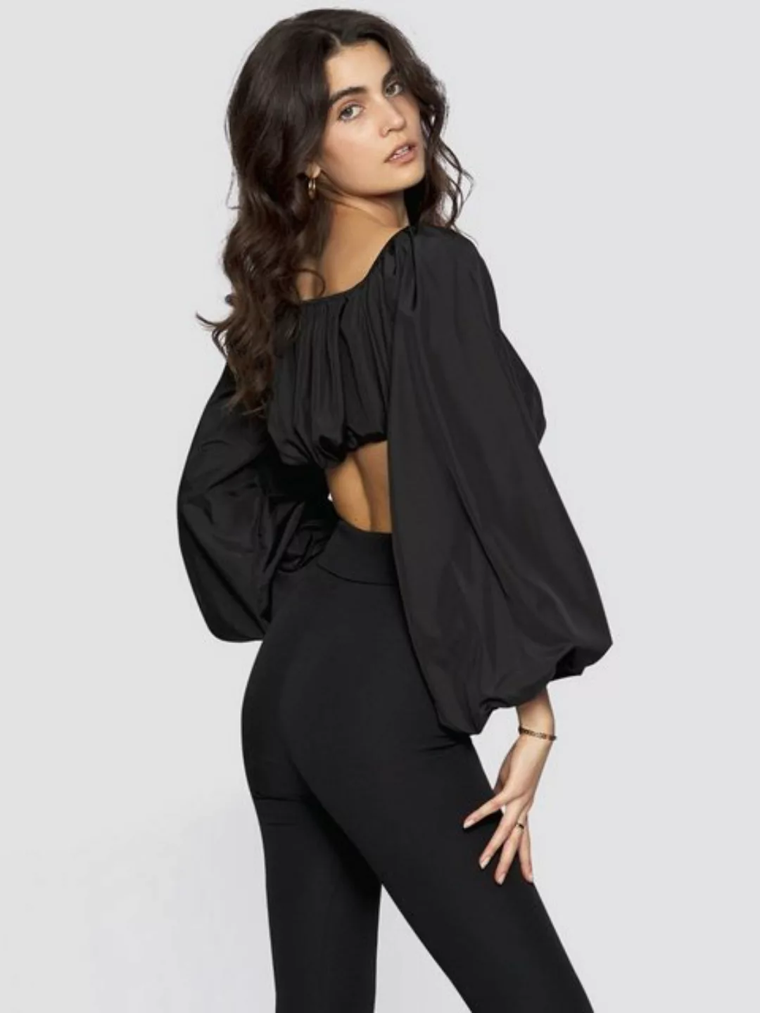 Freshlions Dirndltop Off Shoulder Top mit Ballon Ärmel in schwarz - M/L Rüc günstig online kaufen