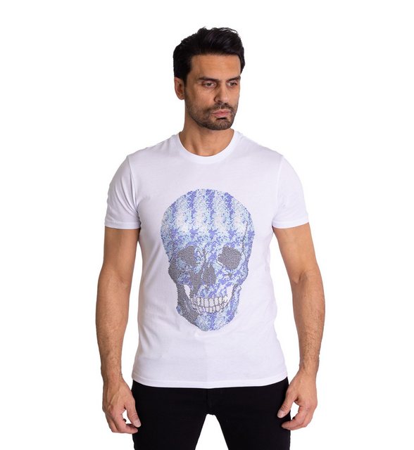 TRUENO T-Shirt Herren Bi-Colour Strass Totenkopf T-Shirt Weiß M günstig online kaufen