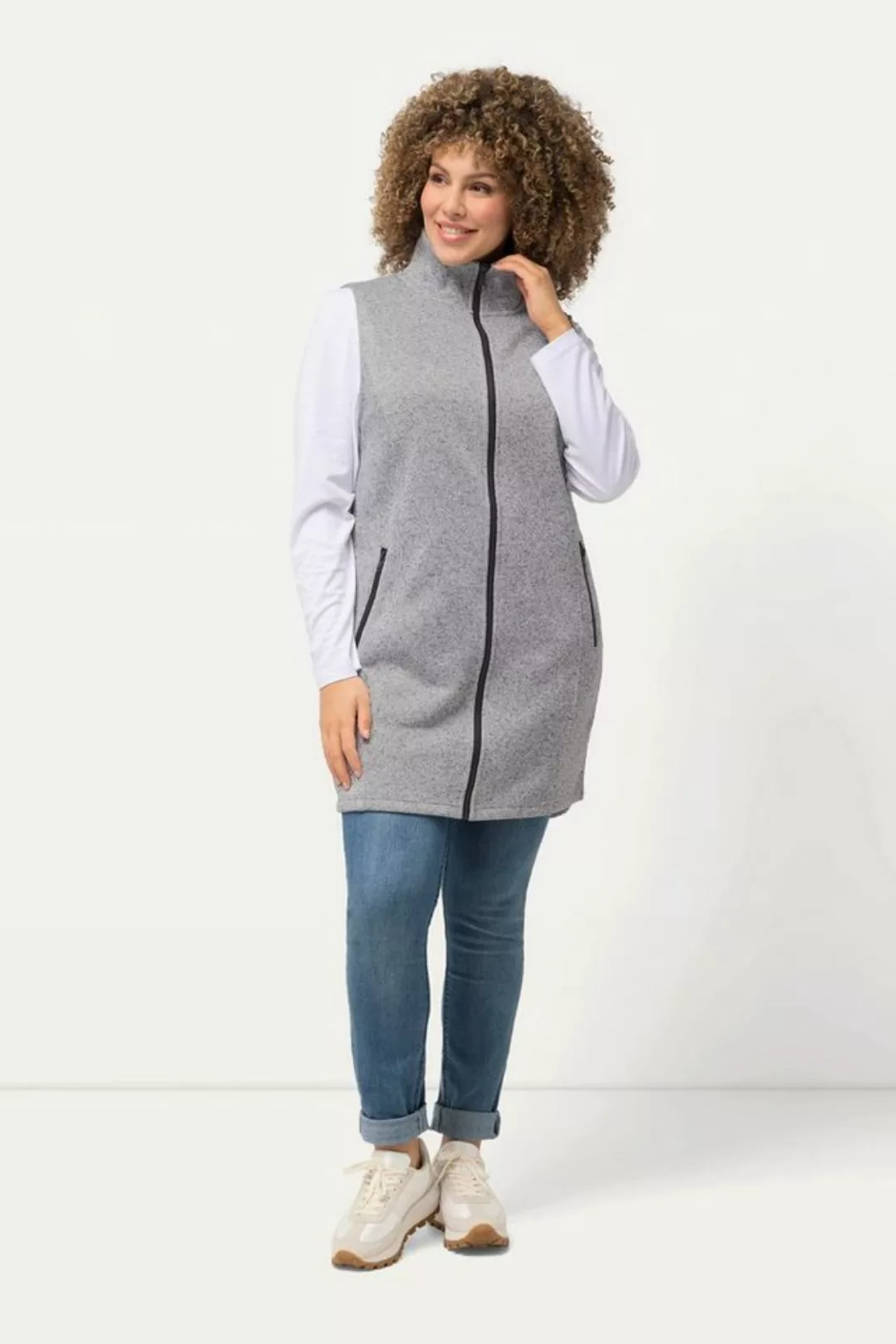 Ulla Popken Sweatjacke Strickfleece-Weste Stehkragen Zipptaschen ärmellos günstig online kaufen