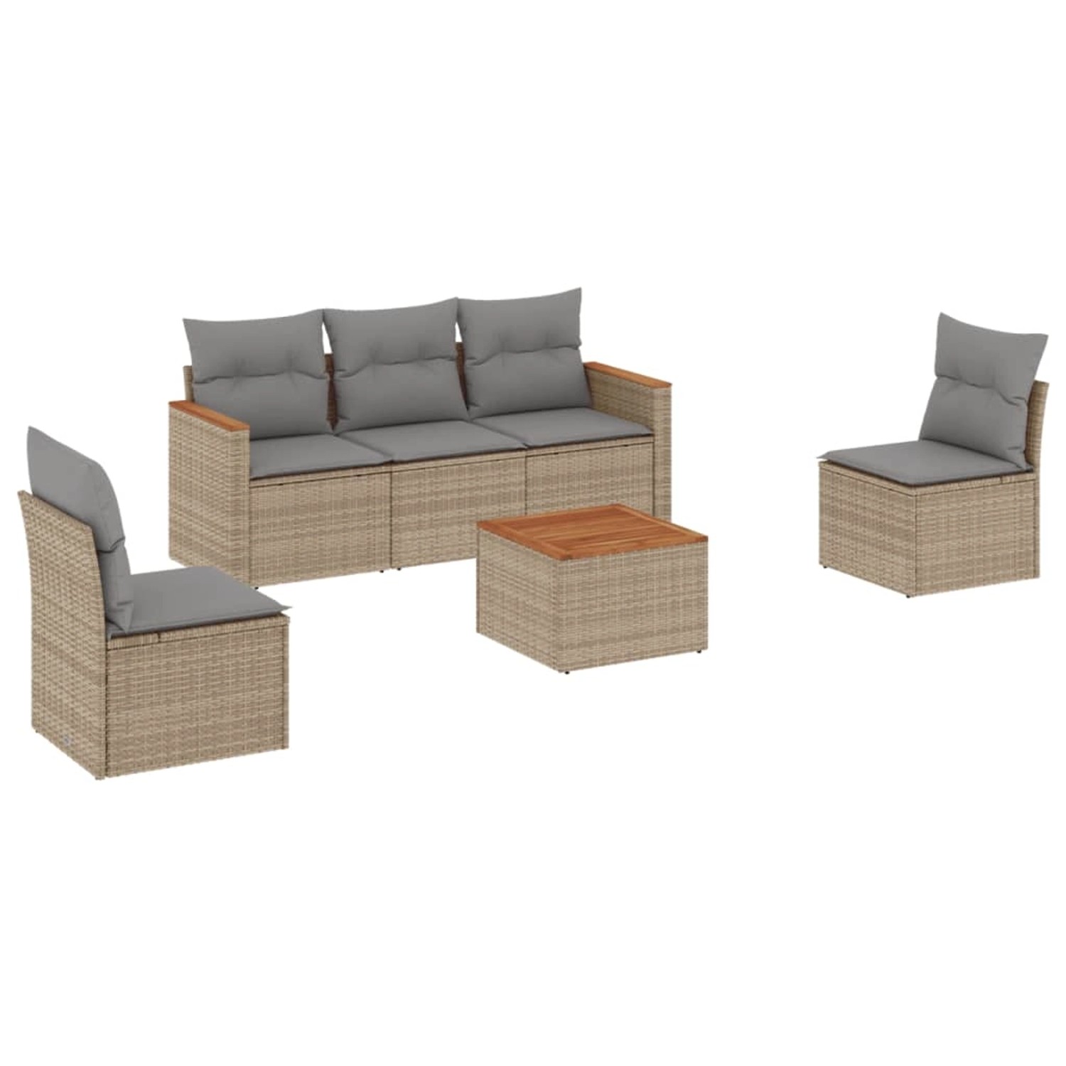 vidaXL 6-Tlg Garten-Sofagarnitur mit Kissen Beige Poly Rattan 3225856 günstig online kaufen