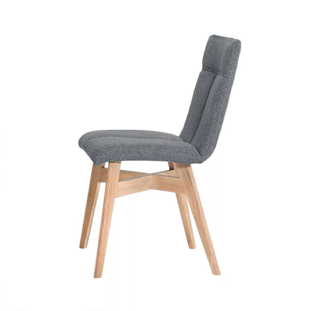 Esstisch Stühle in Grau Webstoff Massivholzgestell in Eiche Bianco (2er Set günstig online kaufen