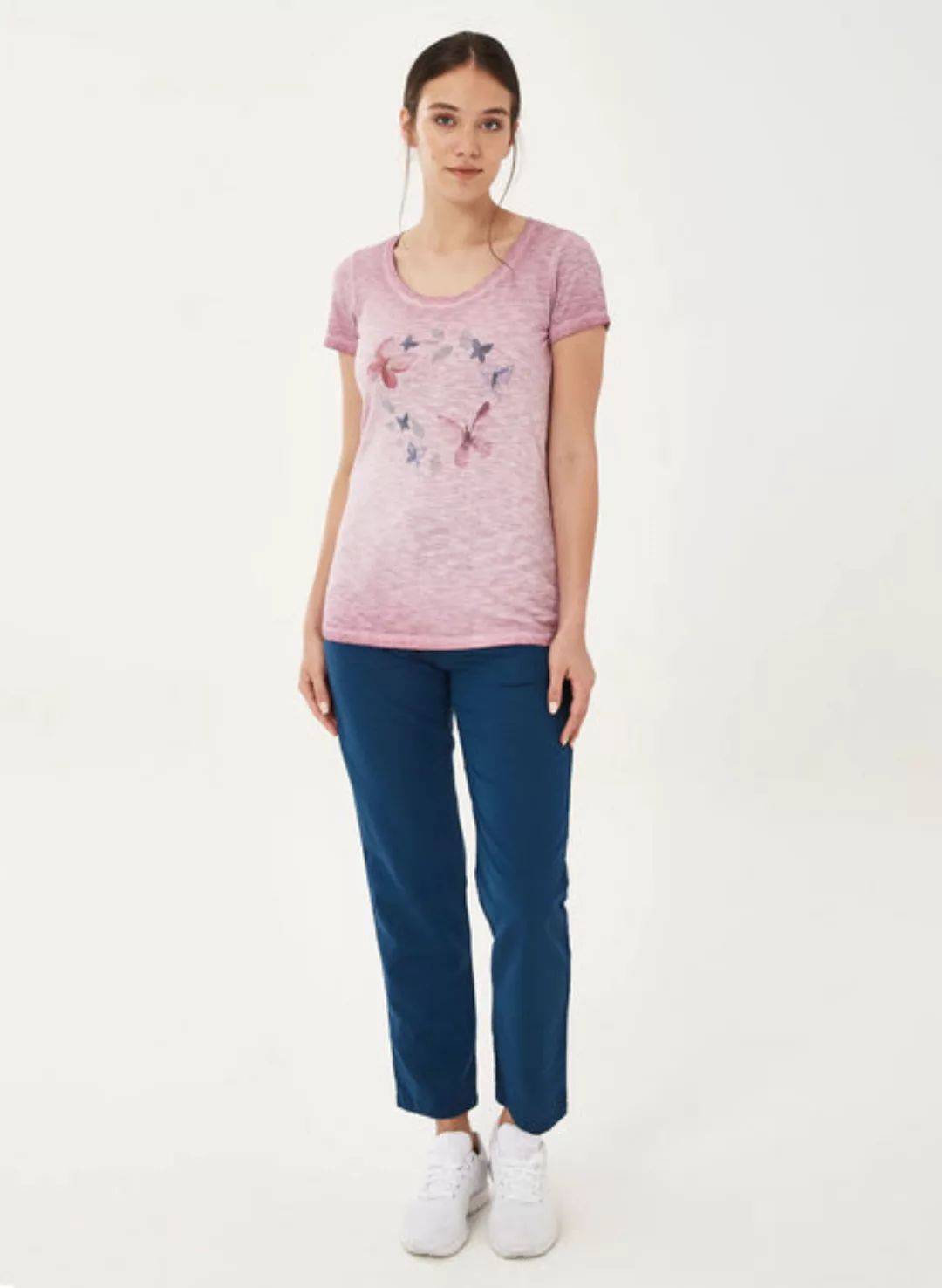 Garment Dyed T-shirt Aus Bio-baumwolle Mit Schmetterling-print günstig online kaufen
