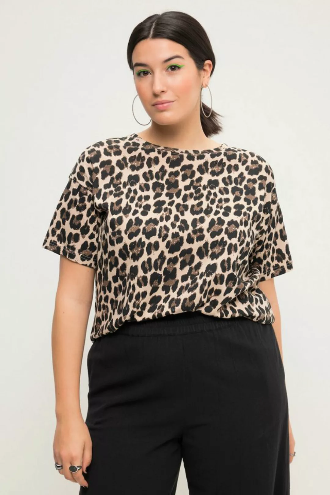 Studio Untold Rundhalsshirt T-Shirt oversized Leo-Print Rundhals Halbarm günstig online kaufen