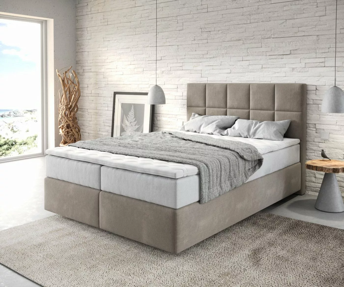 DELIFE Boxspringbett Dream-Fine, Mikrofaser Beige 140x200 cm mit TFK Matrat günstig online kaufen