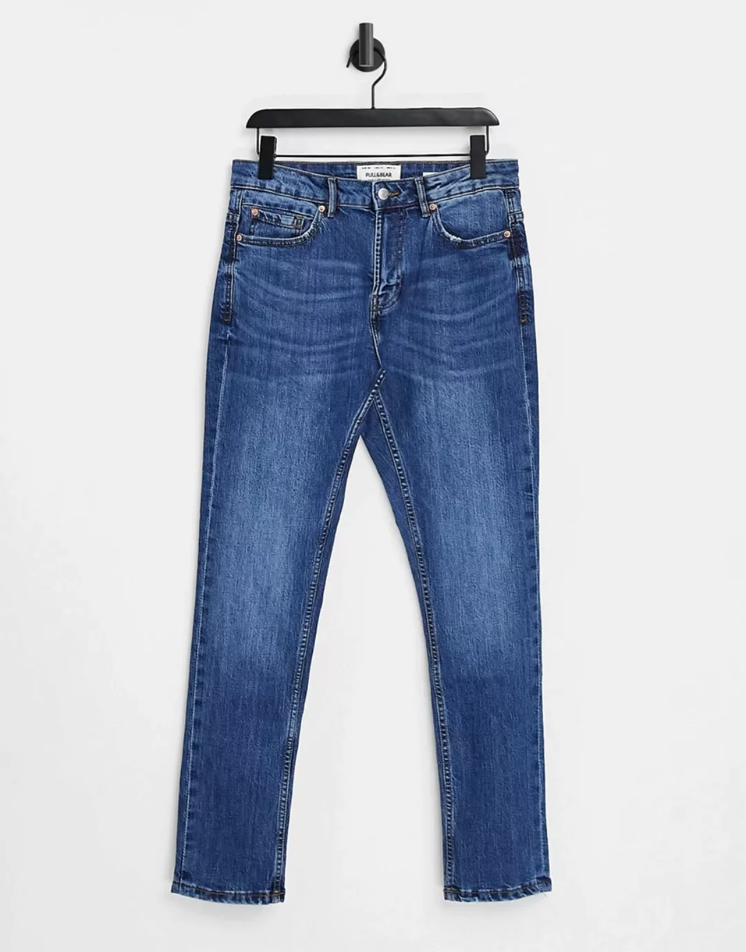 Pull&Bear – Schmale Jeans in Dunkelblau günstig online kaufen