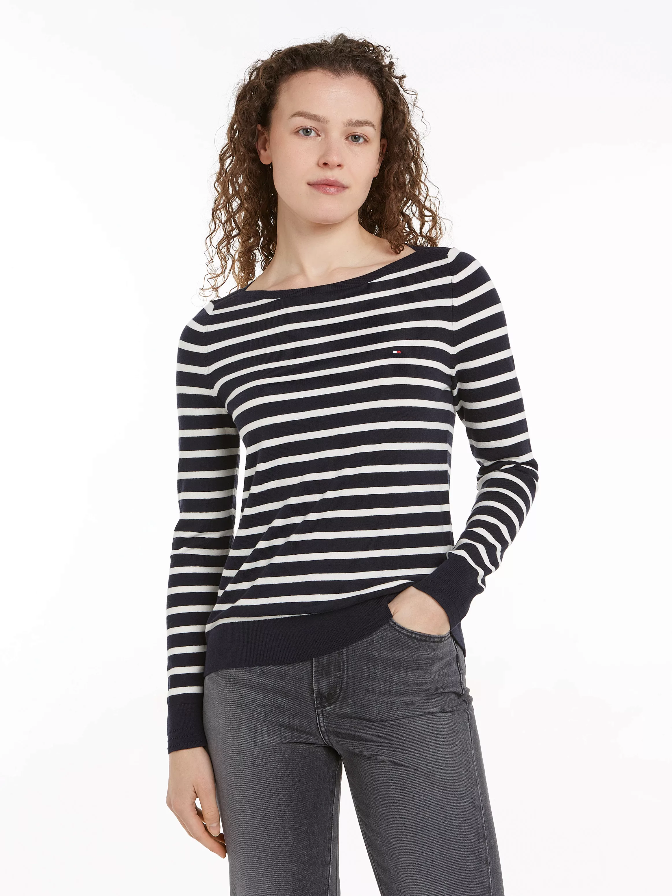 Tommy Hilfiger Strickpullover CO JERSEY STITCH BOAT-NK SWEATER mit Tommy Hi günstig online kaufen