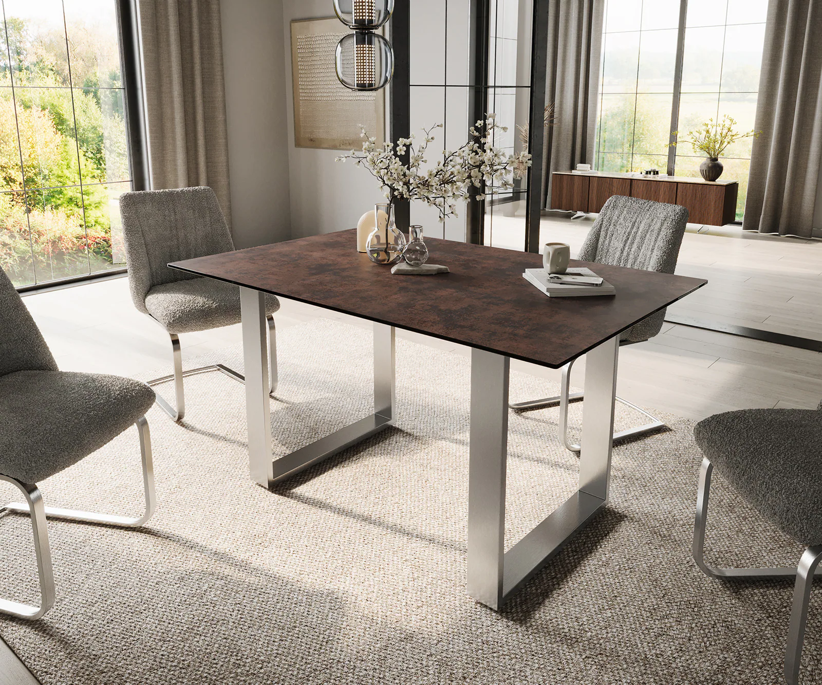 Esstisch Edge 140x90 Glas Antique-braun Edelstahl Schmal günstig online kaufen